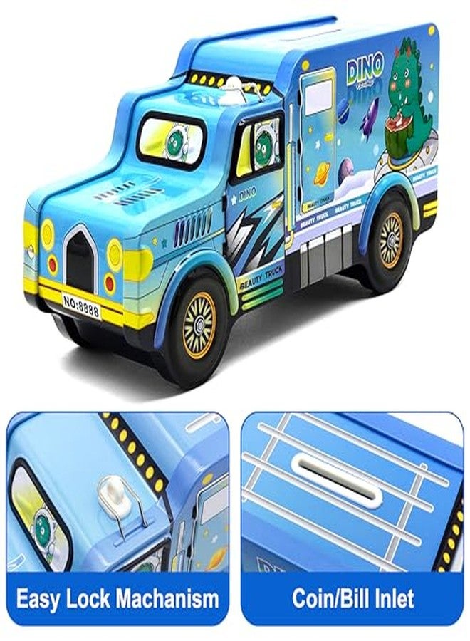 VGRASSP Dinosaur Theme Metal Bus Piggy Bank Toy for Kids - Cute Money Safe with Lock and 2 Keys - Gullak Coin Box Gift for Boys and Girls - Color As Per Stock - Image 4